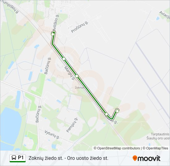 P1 autobusas kelionės žemėlapis