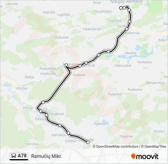 Автобус A78: карта маршрута