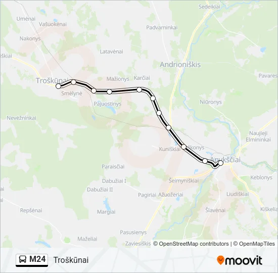 Автобус M24: карта маршрута