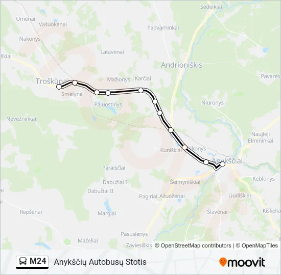 Автобус M24: карта маршрута