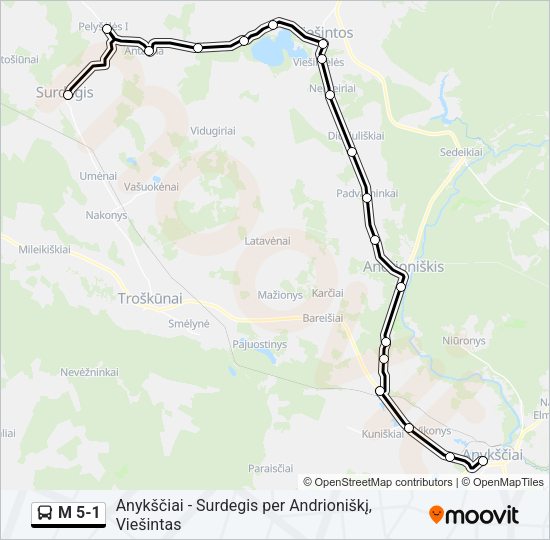 Автобус M 5-1: карта маршрута