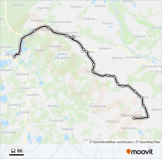 86 autobusas kelionės žemėlapis