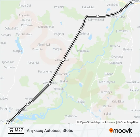Автобус M27: карта маршрута