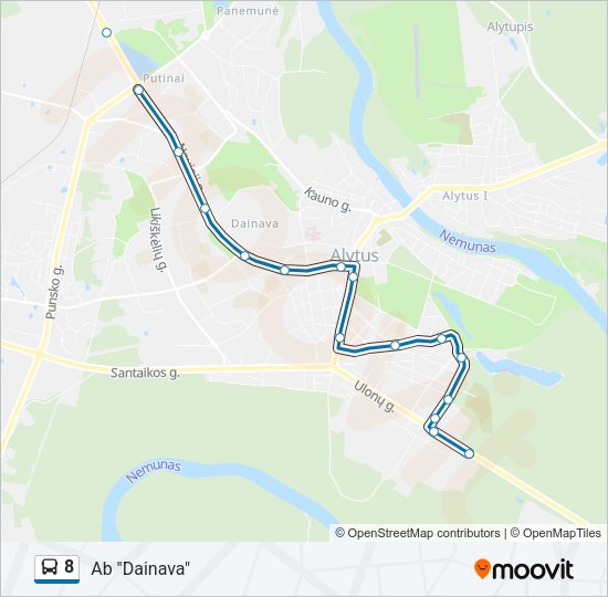 8 autobusas kelionės žemėlapis