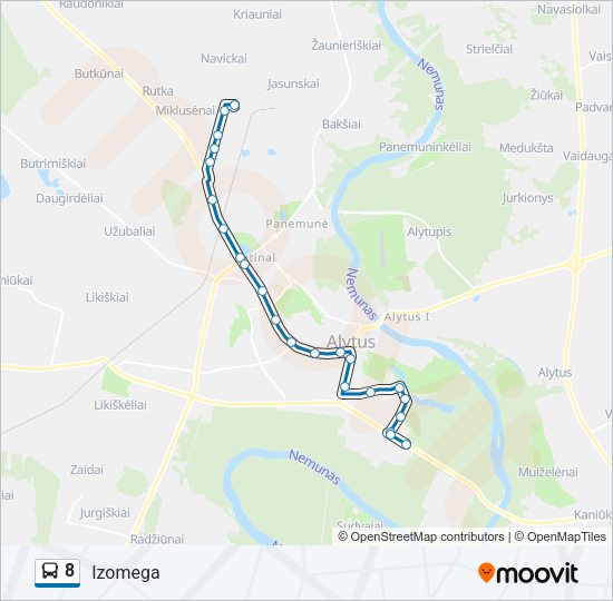 8 autobusas kelionės žemėlapis