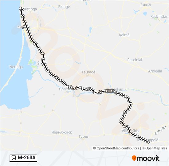 M-268A autobusas kelionės žemėlapis