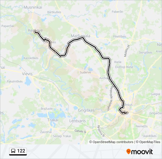 122 autobusas kelionės žemėlapis