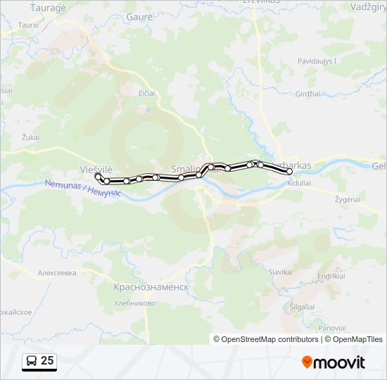 25 autobusas kelionės žemėlapis