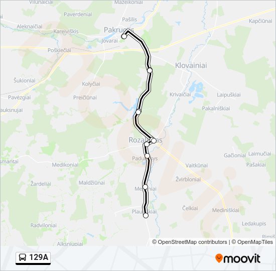 129A autobusas kelionės žemėlapis