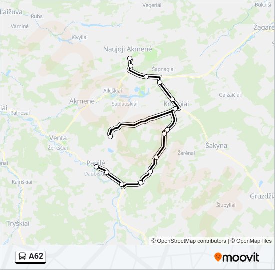 Автобус A62: карта маршрута