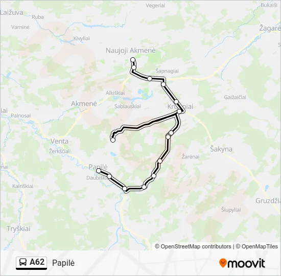 A62 autobusas kelionės žemėlapis