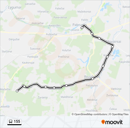 155 autobusas kelionės žemėlapis