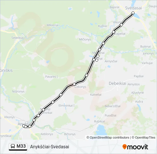 Автобус M33: карта маршрута