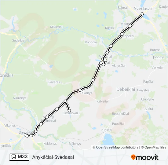Автобус M33: карта маршрута
