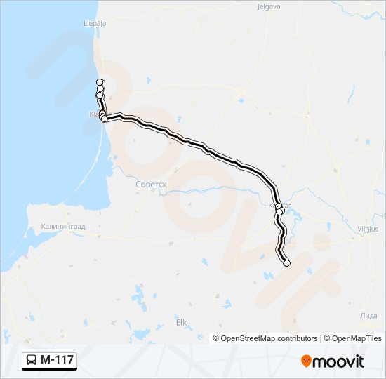 M-117 autobusas kelionės žemėlapis
