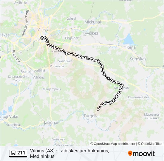 Автобус 211: карта маршрута
