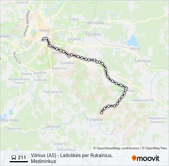 Автобус 211: карта маршрута