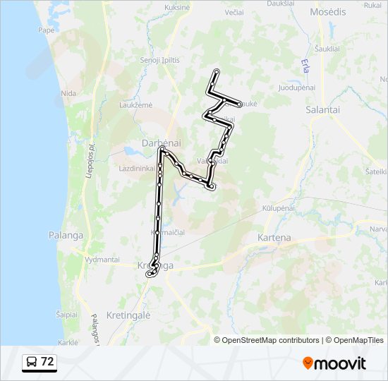 72 autobusas kelionės žemėlapis