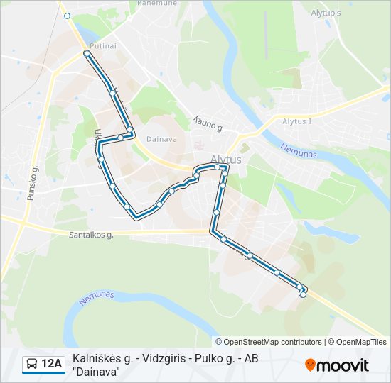 Автобус 12A: карта маршрута