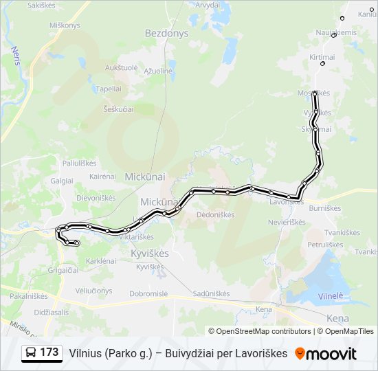 173 autobusas kelionės žemėlapis