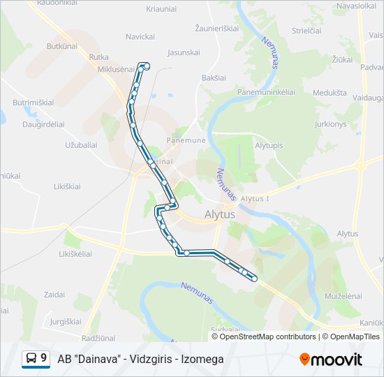 9 autobusas kelionės žemėlapis