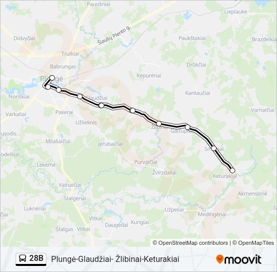 28B autobusas kelionės žemėlapis