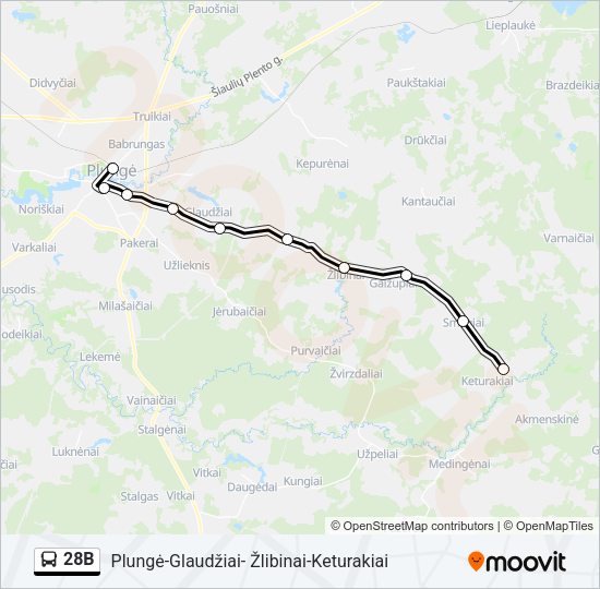 Автобус 28B: карта маршрута