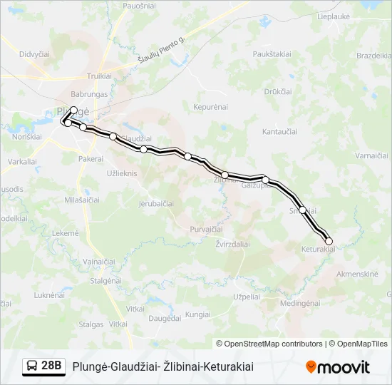 Автобус 28B: карта маршрута