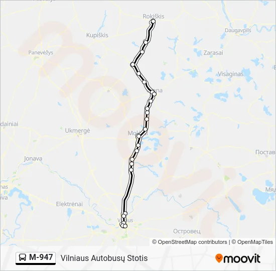 Автобус M-947: карта маршрута