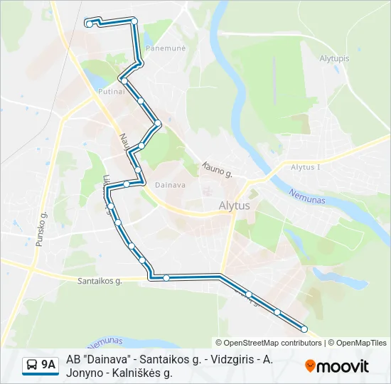 Автобус 9A: карта маршрута