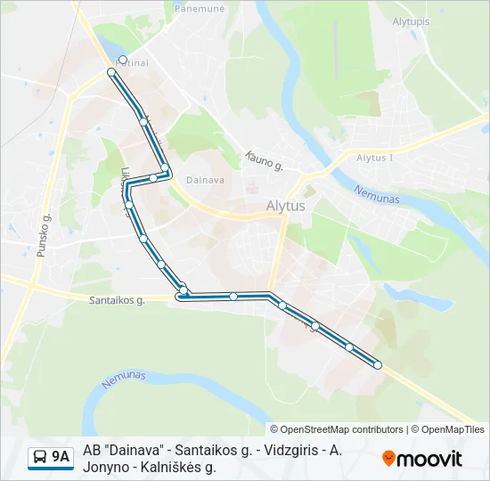 Автобус 9A: карта маршрута