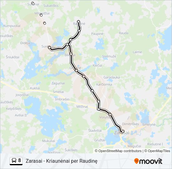 8 autobusas kelionės žemėlapis