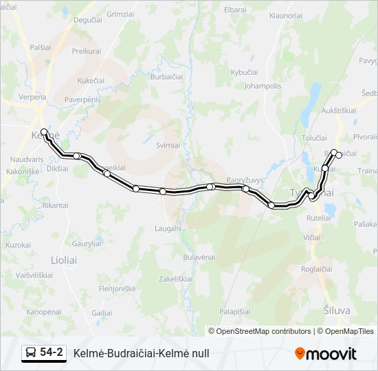 54-2 autobusas kelionės žemėlapis