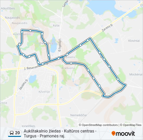 20 autobusas kelionės žemėlapis