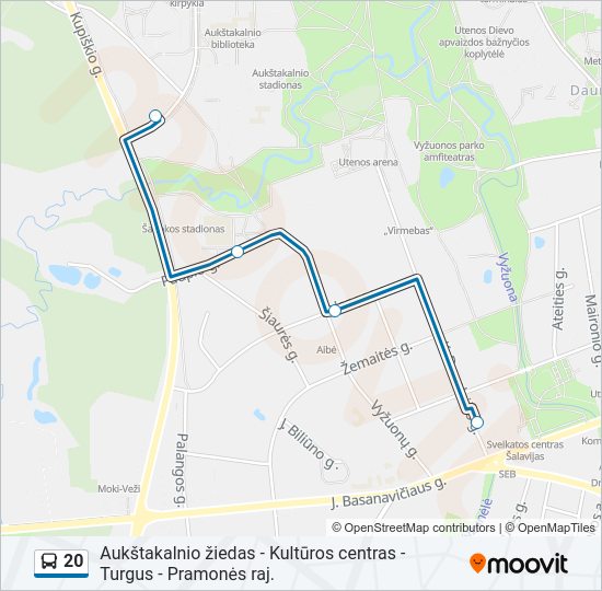 20 autobusas kelionės žemėlapis