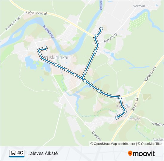 4C autobusas kelionės žemėlapis