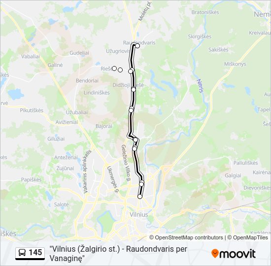 145 autobusas kelionės žemėlapis