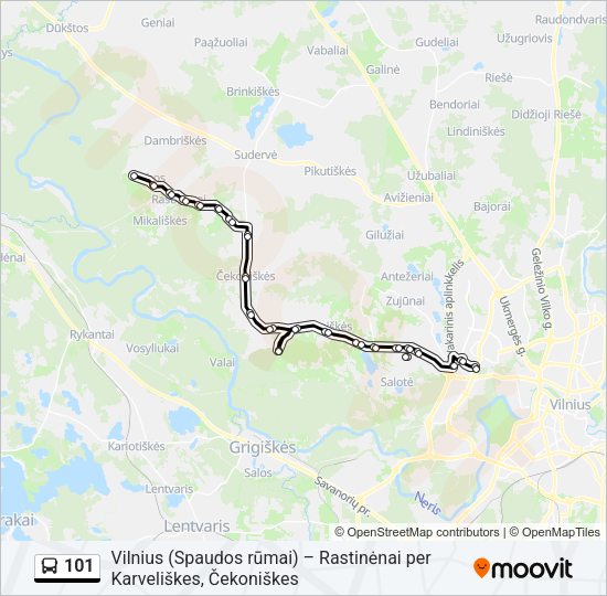 101 autobusas kelionės žemėlapis