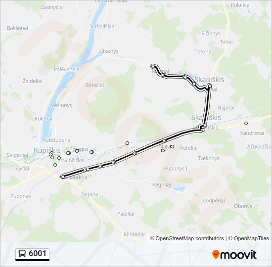 6001 autobusas kelionės žemėlapis