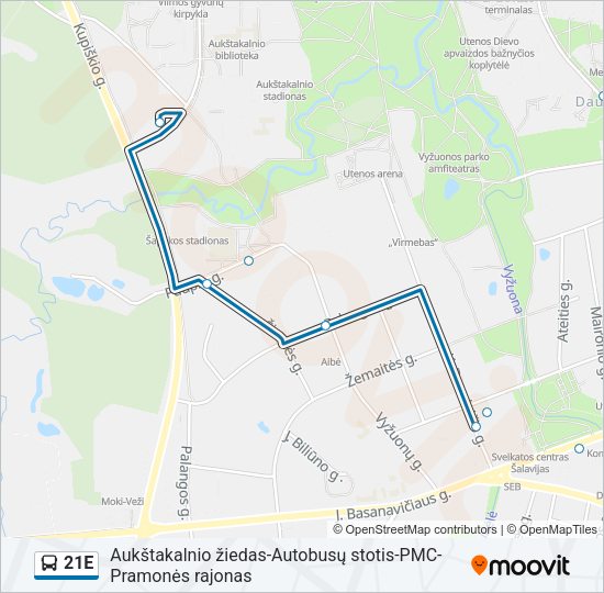 Автобус 21E: карта маршрута