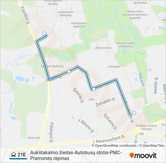 Автобус 21E: карта маршрута