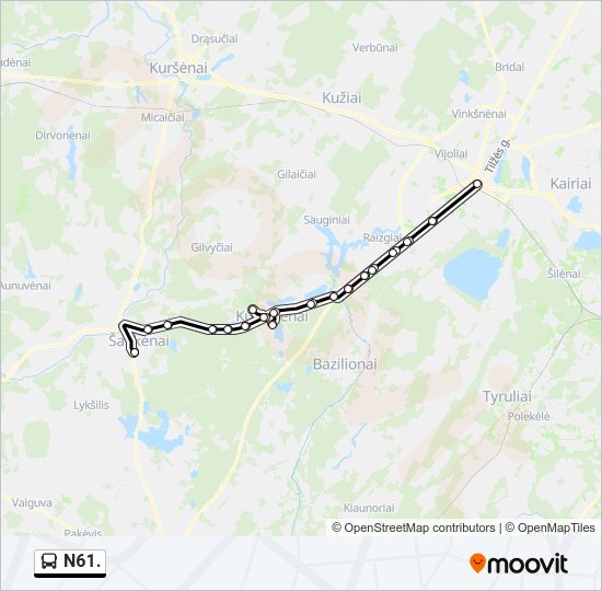 N61. autobusas kelionės žemėlapis