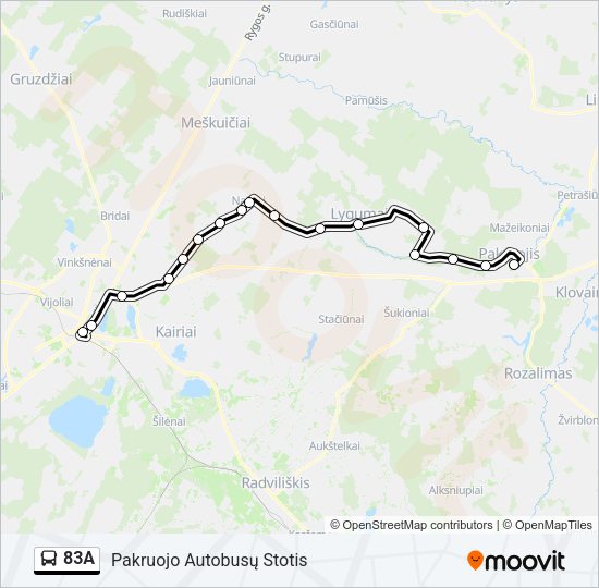Автобус 83A: карта маршрута