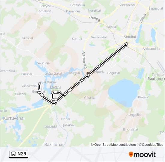 N29 autobusas kelionės žemėlapis