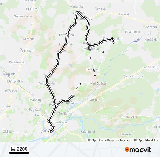 2200 autobusas kelionės žemėlapis