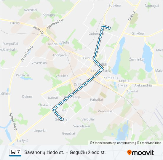 7 autobusas kelionės žemėlapis