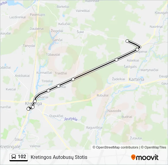 102 autobusas kelionės žemėlapis