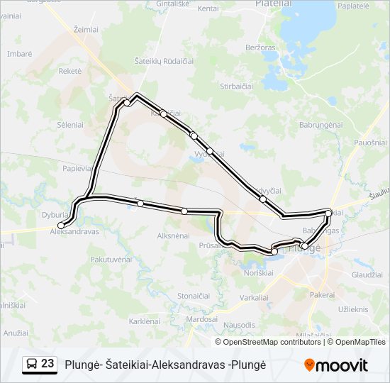 23 autobusas kelionės žemėlapis