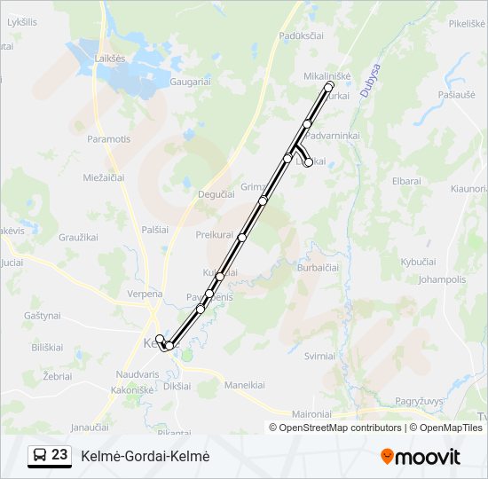 23 autobusas kelionės žemėlapis