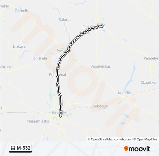 M-532 autobusas kelionės žemėlapis